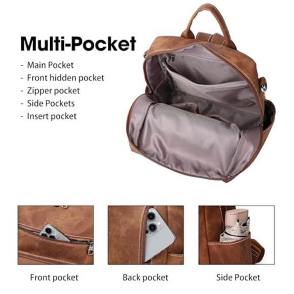 Backpack Purse for Women PU Leather Backpack Ladies Fashion Handbag Designer - Picture 6 of 7